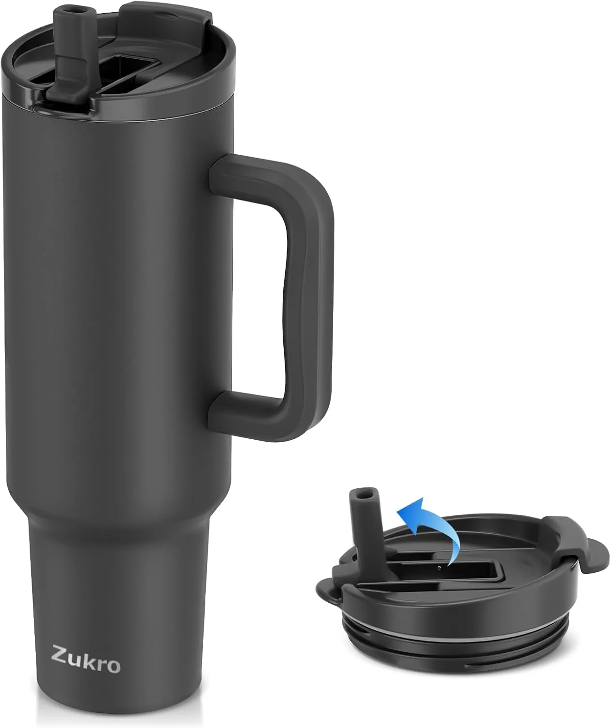 Zukro 50 oz Tumbler With Handle and Flip Straw, Leak Proof Lid, Insulated Stainless Steel Reusable Gym Water Bottle, Large Travel Cup Fit in Cupholder, BPA-Free, Gift for Women & Men, Black