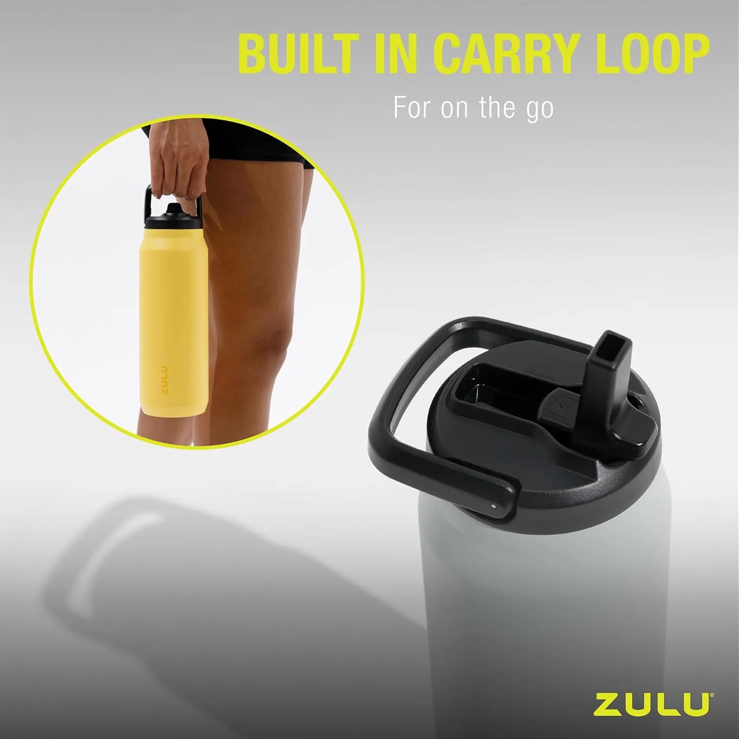 ZULU Base 32oz Stainless Steel Water Bottle with 3 Lids- Straw, Chug, Twist | Double Walled and Vacuum Insulated Metal Thermos | For Gym, Outdoor | Built in Carry Loop, Dishwasher Safe, Guac