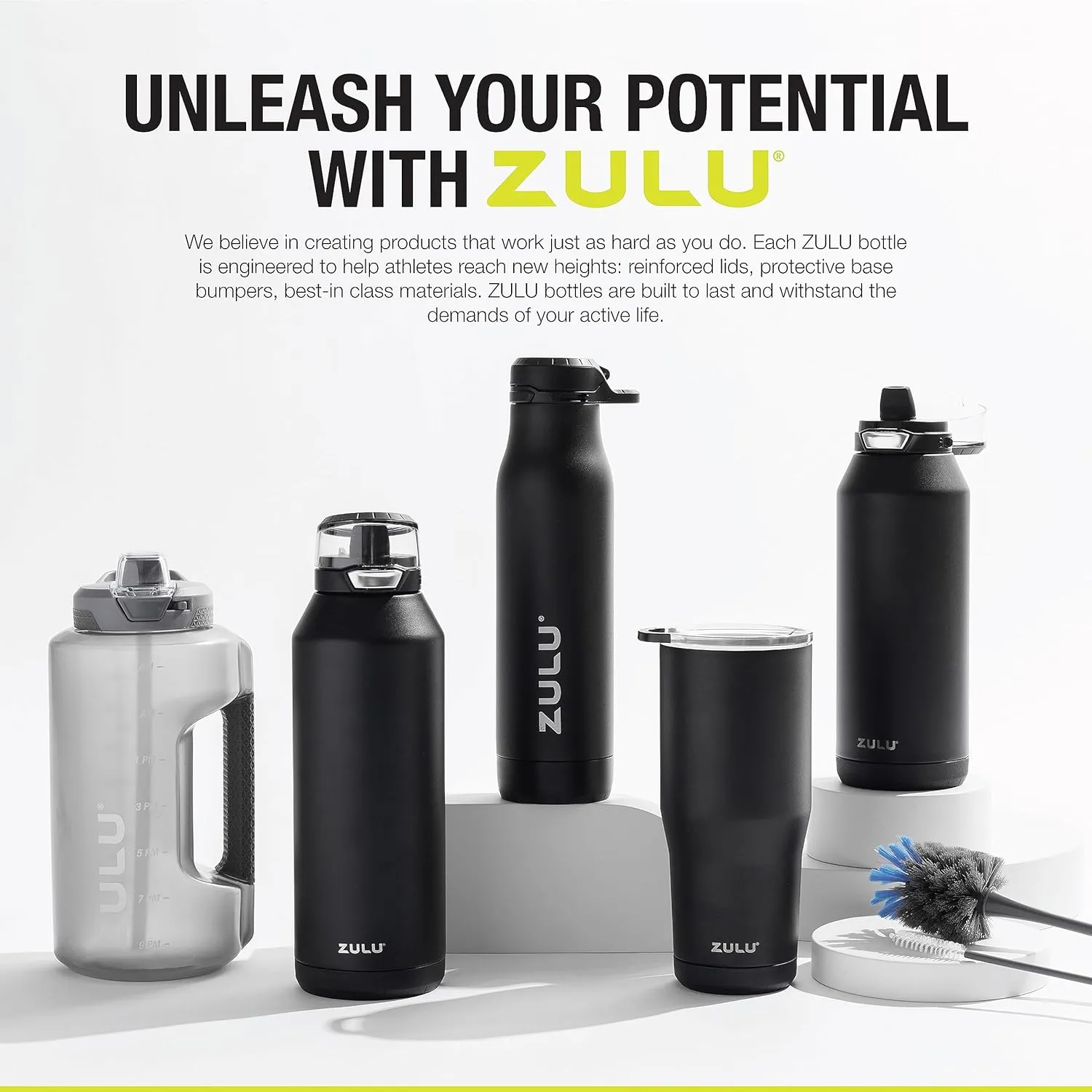 ZULU Base 32oz Stainless Steel Water Bottle with 3 Lids- Straw, Chug, Twist | Double Walled and Vacuum Insulated Metal Thermos | For Gym, Outdoor | Built in Carry Loop, Dishwasher Safe, Guac