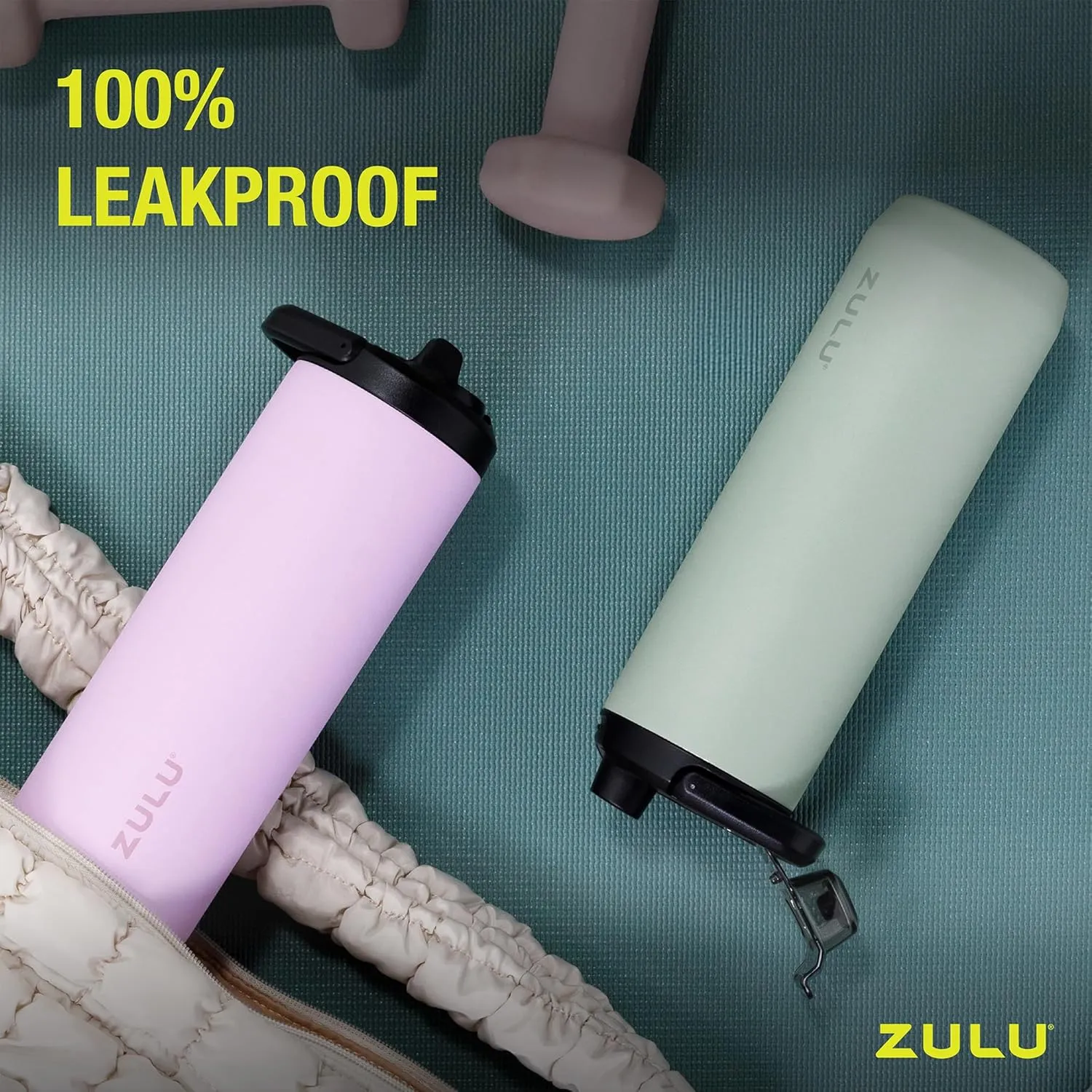 ZULU Base 32oz Stainless Steel Water Bottle with 3 Lids- Straw, Chug, Twist | Double Walled and Vacuum Insulated Metal Thermos | For Gym, Outdoor | Built in Carry Loop, Dishwasher Safe, Guac