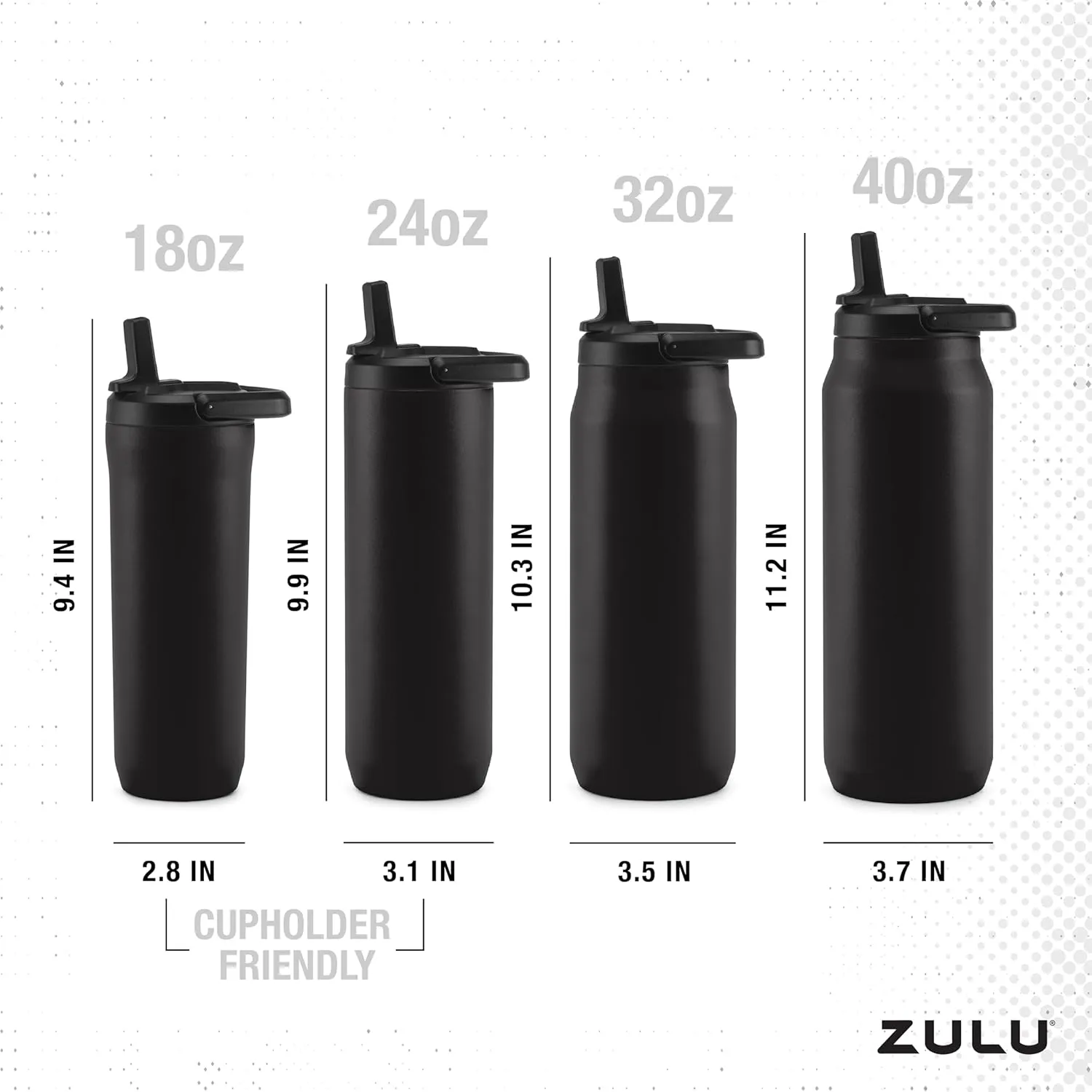 ZULU Base 32oz Stainless Steel Water Bottle with 3 Lids- Straw, Chug, Twist | Double Walled and Vacuum Insulated Metal Thermos | For Gym, Outdoor | Built in Carry Loop, Dishwasher Safe, Guac