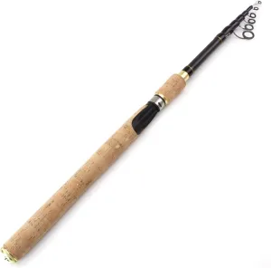 ZYHYD High Carbon 1.8m-2.7m Rotating Rod, Wooden Handle Carbon Telescopic Fishing Rod, bass Fishing Tackle Bait Rod Telescopic Fishing Rod ZYHYD (Size : 2.4M)